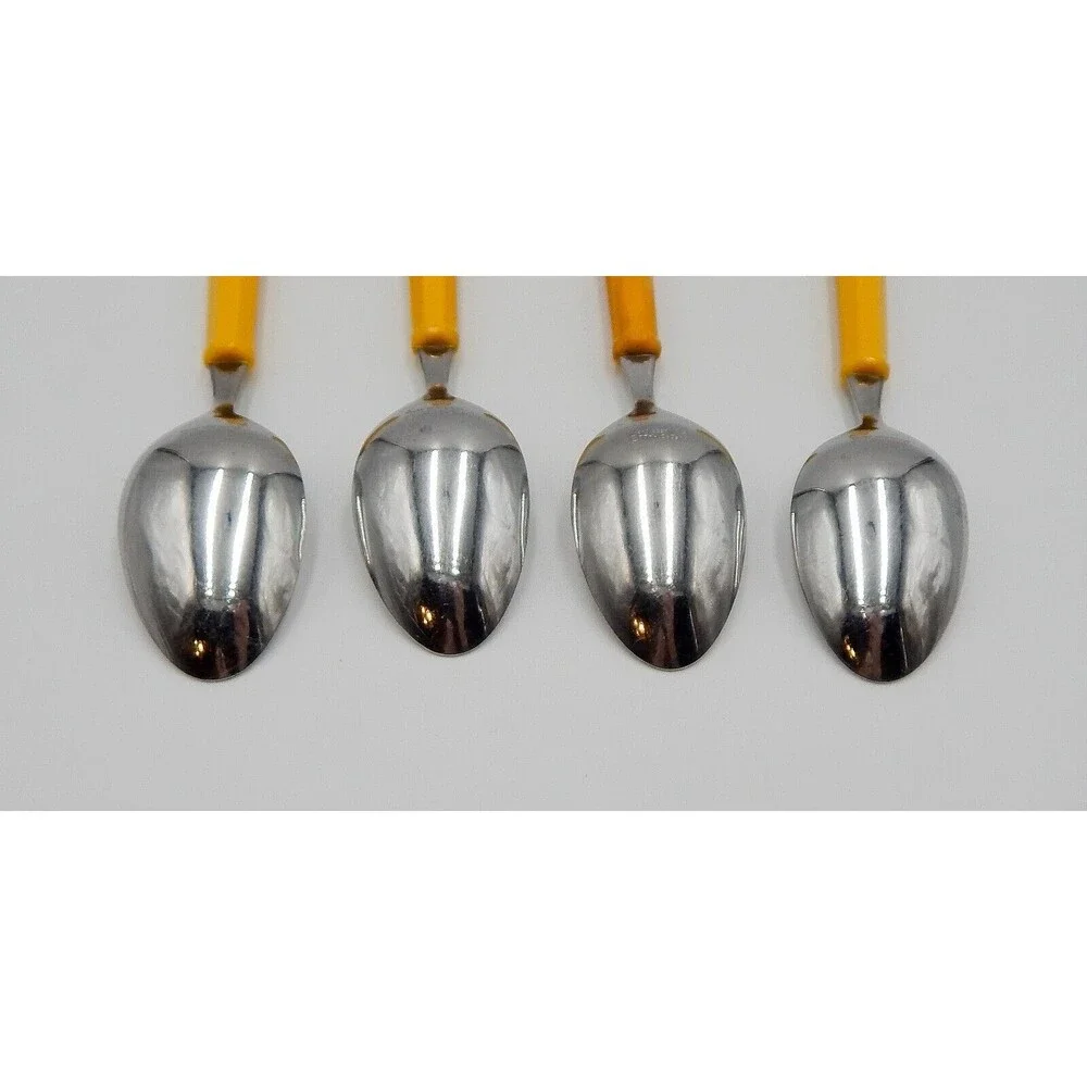 Oxford Hall Soup Table Spoons Yellow Handle Flatware Stainless Japan Set of 4